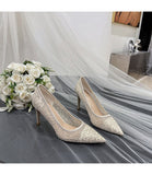 Queen Lace Pumps Bride Female Sequin Mesh High Heels 9cm Ladies Party Dress Elegant Wedding Shoes Heels Women Bridal Mart Lion   