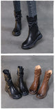 Ankle Boots Cow Leather Motorcycle Platform Wedge Winter Plush Knee High Women Shoes MartLion