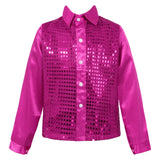 Kids Boys Shiny Sequin Long Sleeve Shirt Choir Jazz Dance Child Stage Performance Dance Top Rave Outfit MartLion Hot Pink 140 