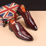 Men's Classic British Leather Shoes Lace-Up Pointed Toe Dress Office Flats Wedding Party Oxfords Mart Lion   