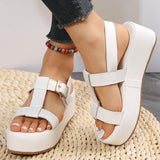 Summer Platform Wedge Strappy Sandals Women Round Toe Cross Tied Height Increase Open Toe Mart Lion White 36 