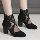 Summer Women's Boots Hollow Breathable Mesh Thick Heeled High-heeled Ladies Sandal Summer Short MartLion black 35 