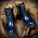 Men's Chelsea Boots Pu Leather Slip on Vintage Snake Ankle Casual Combat Mart Lion   