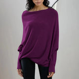 Womens Long  Sleeve Neck Tunic Tops  Fall Baggy Slouchy Pullover Sweaters Off The Shoulder Sweater MartLion Purple S 