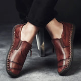 Classic Men's Casual Shoes Genuine Leather Breathable Flats Moccasins Loafers Zipper Driving MartLion   