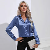 Satin Silk Button Down Shirts for Women Dress Shirts Long Sleeve Blouses Female Shirts MartLion   