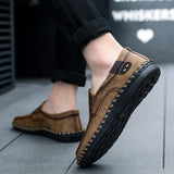 Casual Shoes Men's Sewing Leather Sneakers Non-slip Rubber Out Sole Work Walking Mart Lion   