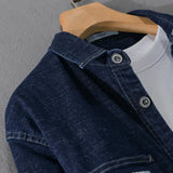 Washed Denim Shirt Men's Clothing Casual Wear Retro Cargo Jeans Sleeve Pockets Loose Oversized MartLion   