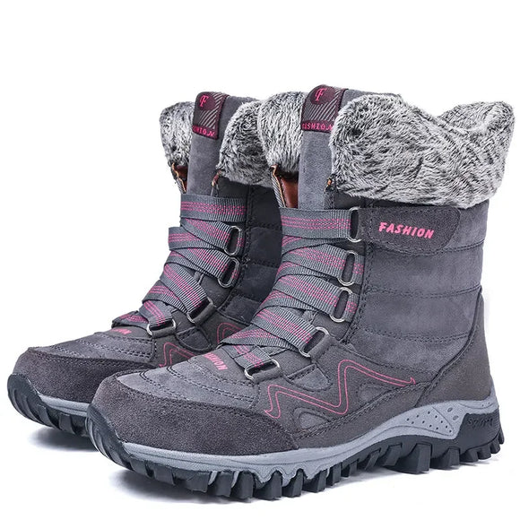Women Boots Waterproof Snow Warm Plush Winter Shoes Mid-calf Non-slip Winter MartLion Grey Rose 35 