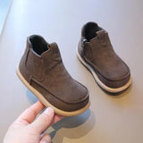 Autumn Winter Children Cotton Boots Boys British Style Leather Girls Retro Short Baby Soft Anti-kick Warm Shoes MartLion brown 2 22 insole 14cm 