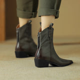 Women Boots Genuine Leather Western Shoes Pointed Toe Chunky Heel Chelsea Retro MartLion   