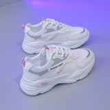 Height Increase Old Shoes Women Summer All-match Sports Casual Trendy Lace Schoolgirls Running Mart Lion Pure White 35 