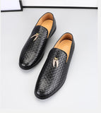 Men's Woven Leather Casual Shoes Trendy Party Wedding Loafers Moccasins Light Driving Flats Mart Lion   