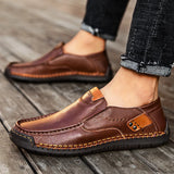 Men Loafers Split Leather Casual Shoes For Men Slip On Flat Sneakers MartLion   