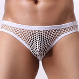 Hollow Men's Low-Rise Mesh Panties Fishnet Transparent Bikini Elastic Pouch Underwear Underpants White Black Briefs Mart Lion White M 