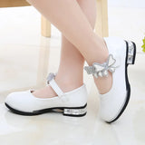 Girls Leather Shoes Spring Summer PU Patent Leather Kids Dress High Heels Butterfly-knot Dress for Wedding Chic MartLion LD009White 26(inner 16.3cm) 