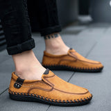 Casual Shoes Men's Sewing Leather Sneakers Non-slip Rubber Out Sole Work Walking Mart Lion Brown 38 