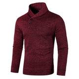 Half Turtleneck Men's Sweaters Button Neck Solid Color Warm Slim Thick Sweatshirts Winter Pullover MartLion Wine Red US S 