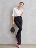 ,Woman Solid Shirts, , Turn Down Collar, White Blouses, Summer Office Lady Top MartLion   