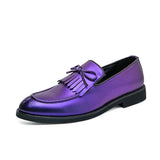 British Style Brogue Shoes Men's Slip-on Pointed Dress Leather Social Wedding MartLion purple A30 38 CHINA