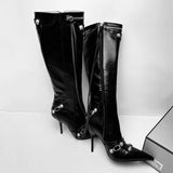 Women High Heels Boots Pointed Toe Stilettos Knee High Ladies Rivet Retro Pumps Cosplay Ankle Mart Lion   