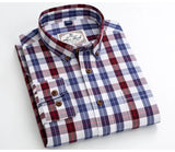 England Style Contrast Casual Checkered Shirts Button-down Soft Cotton  Long Sleeve Standard-fit Plaid Shirt MartLion   