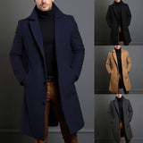 Black Trench Coat For Men's Long Sleeve Single Breasted Overcoat Perfect For Fall And Winter MartLion   