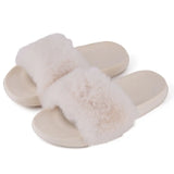 Summer indoor shoes ladies flat solid color open toe flip flops fake fur fox fur slippers MartLion Beige 40-41 