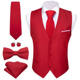 Elegant Vest for Men's Pink Solid Satin Waistcoat Tie Bowtie Hanky Set Sleeveless Jacket Wedding Formal Gilet Suit Barry Wang MartLion 2428 S 