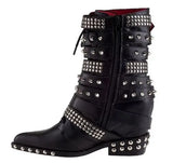 Punk Style Girls Black Leather Spike Rivet Belt Buckles Motorcycle Short Boots Women Round Toe Zipper Side Leisure Ankle Boots MartLion   