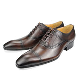 Men's Genuine Leather Shoes Oxford Lace Up Handmade Brogue Office Formal Black MartLion   