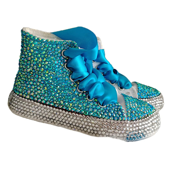 Dollbling  Sparkle Color Change Flipping Sequins High Top Casual Canvas Shoes for Kids Rhinestones Canvas Sneakers MartLion lake blue 23 