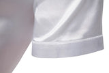  Summer White Silk Satin Shirts Men's Short Sleeve Slim Fit Party Wedding Tuxedo Shirt Casual Button Down MartLion - Mart Lion