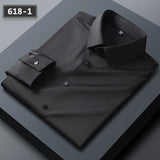 Stretch Anti-Wrinkle Men's Shirts Long Sleeve Dress Slim Fit Social Blouse Striped Shirt MartLion 618-1 45-55kg 38 
