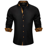 Men's Shirt Long Sleeve Black Solid Red Paisley Color Contrast Dress Shirt Button-down Collar Clothing MartLion CY-2204 S 