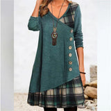 Women Single-breasted Decoration Dresses Elegant  Plaid Dress MartLion   