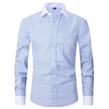 Men's Long-Sleeved Shirt, Cufflinks Striped White Collar Shirt, Striped French Shirt MartLion FS11 6XL - fits 100-110kg 