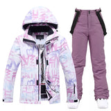 Letter Women Ski Suit Winter Windproof Waterproof Snowboard Jacket Pants Snow Walking Clothes Female Snowsuit MartLion 5 XS 