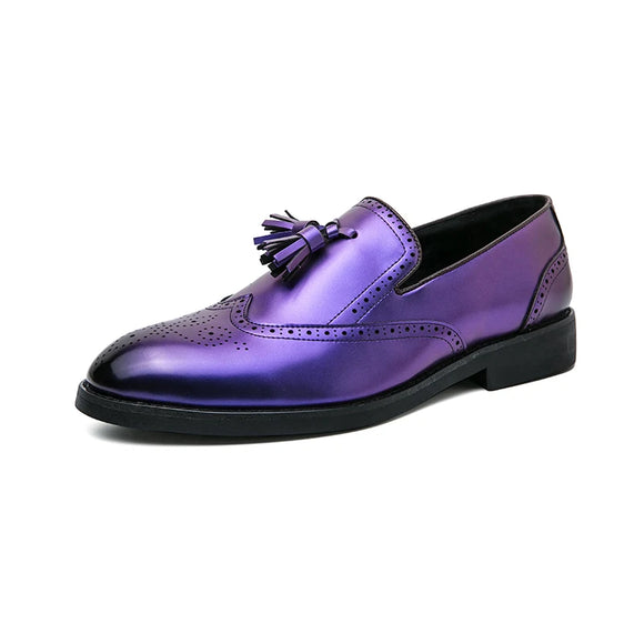 British Style Brogue Shoes Men's Slip-on Pointed Dress Leather Social Wedding MartLion purple A20 38 CHINA