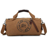 Both Men's Women Hand Shoulder Canvas Cylindrical Casual Travel Fitness Clothing Package-Retro Bucket Bag Mart Lion Coffee  