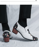 Classic Printed Men's High Heel Shoe Pointed Leather Shoes Slip-on Wedding zapatos hombre - MartLion