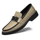 Wedding Shoes Men's Metal Buckle Loafers Formal Patent Leather Elegant Formal MartLion Khaki 39 