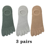3 Pairs Men's Open Toe Sweat-absorbing Boat Socks Cotton Breathable Invisible Ankle Short Socks Elastic Finger Mart Lion green gray brown  