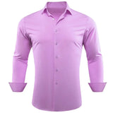 Designer Shirts Men's Solid Silk Beige Champagne Long Sleeve Tops Regular Slim Fit Blouses Breathable Barry Wang MartLion 0562 S 