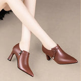 Sweet Elegant Pu Leather Square Heel Boots for Women Lady Classic Winter Ankle Boots MartLion   