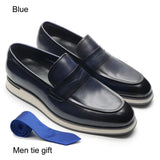 Classic Designer Men's Penny Loafer Shoes Blue Genuine Leather Slip-on Wedding Flat Casual Dress MartLion Blue EUR 41 