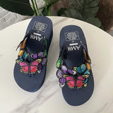 Women Sandals Flowers Slippers Summer Flip Flops Slippers Platform Shoes Dames Slide Wedge Heel Thick Beach Slipper MartLion Dark Blue 35 