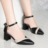 Women Casual Pointed Toe Black Patent Leather Buckle Strap Heel Shoes for Party MartLion y 40 