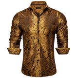 Luxury Blue Black Paisley Silk Shirts Men's Long Sleeve Wedding Party Prom Tuxedo Dress Casual Designer Clothing MartLion