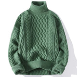 Men's Turtleneck Sweaters Pullover Solid Color Knitted Sweater Casual Pullovers Autumn Winter Warm Knitwear MartLion Green M 